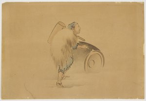 Mann mit Hammer rollt Fass, um 1850 von Katsushika (school of) Hokusai