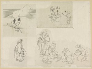 Vier Szenen mit verschiedenen Figuren von Katsushika Hokusai (possibly)