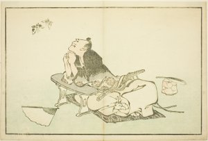Ein Philosoph beobachtet ein Paar Schmetterlinge, aus Das Bilderbuch der realistischen Malereien von Hokusai (Hokusai shashin gafu)