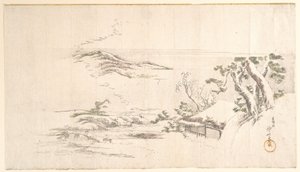 Schneebedeckte Landschaft mit grauen Wolken von Katsushika Hokusai
