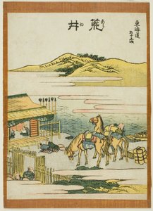 Arai, aus der Serie "Dreiundfünfzig Stationen des Tokaido (Tokaido gojusan tsugi)" von Katsushika Hokusai