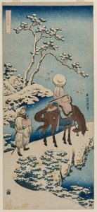 Chinesischer Beamter hält auf einer Brücke an, um den Schnee zu betrachten, 1834-1835