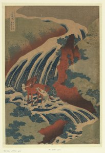 Der Wasserfall, wo Yoshitsune sein Pferd wusch in Yoshino in der Provinz Yamato von Katsushika Hokusai