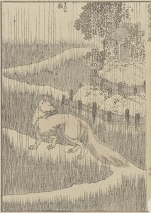 Fuchs im Regen, um 1840 von Katsushika Hokusai