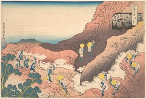 Gruppen von Bergsteigern (Shojin tozan), aus der Serie Sechsunddreißig Ansichten des Berges Fuji (Fugaku sanjūrokkei) von Katsushika Hokusai