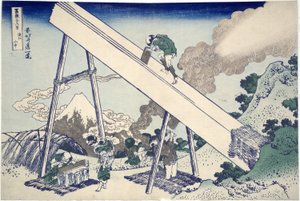 In den Totomi-Bergen, aus der Serie 36 Ansichten des Berges Fuji, veröffentlicht 1831 von Katsushika Hokusai