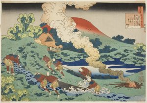 Kakinomoto Hitomaro aus der Serie "Hundert Gedichte erklärt von der Amme" von Katsushika Hokusai