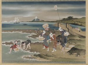 Landschaft: Muschelsammler am Ufer von Katsushika Hokusai
