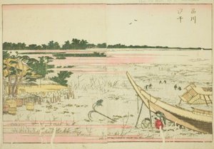 Ebbe in Shinagawa (Shinagawa shiohi), aus dem illustrierten Buch "Bilderbuch der Vergnügungen des Ostens (Ehon Azuma asobi)"