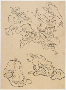Tanzende Männer und verschiedene Figuren, spätes 18. bis frühes 19. Jahrhundert von Katsushika Hokusai