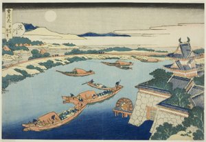 Mondlicht am Yodo-Fluss (Yodogawa), aus der Serie "Schnee, Mond und Blumen (Setsugekka)" von Katsushika Hokusai