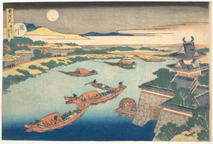 Mondlicht am Yodo-Fluss, aus der Serie Schnee, Mond und Blumen von Katsushika Hokusai