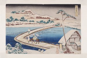 Alte Ansicht der Pontonbrücke bei Sano in der Provinz Kōzuke von Katsushika Hokusai