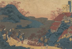 Gedicht von Sarumaru Dayu, aus der Serie Einhundert Gedichte erklärt von der Amme, 1839 von Katsushika Hokusai