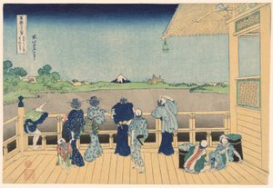 Sazai-Halle im Tempel der fünfhundert Arhats (Gohyakurakanji Sazaido), aus der Serie "Sechsunddreißig Ansichten des Berges Fuji (Fugaku sanjurokkei)"