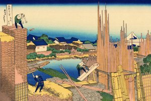 Serie von 36 Ansichten des Berges Fuji: Die Sägemühle in Honjo, Japan von Katsushika Hokusai