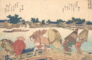 Regen am neuen Yanagi-Brücke, 1806 von Katsushika Hokusai