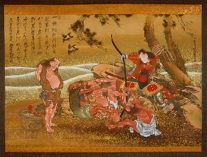 Tametomo und die Dämonen auf Onigashima von Katsushika Hokusai