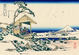 Teehaus in Koishikawa, der Morgen nach einem Schneefall (um 1830) von Katsushika Hokusai