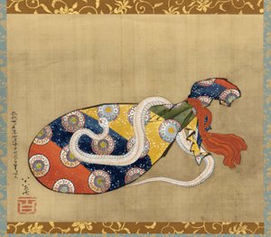 Die Laute und die weiße Schlange von Benten, Edo-Periode von Katsushika Hokusai