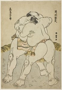 Die Sumo-Ringer Uzugafuchi Kandayu und Takasaki Ichijuro von Katsushika Hokusai