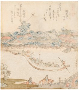 Die Ufer des Sumida-Flusses, Komatomeishi. Triptychon aus der Serie Umazukushi, Mittelteil, 1822 von Katsushika Hokusai