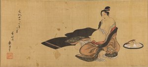 Frau in unordentlichem Outfit bei der Geburt (Detail) von Katsushika Hokusai