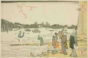 Frauen und Kinder, die das Feuerwerk betrachten von Katsushika Hokusai