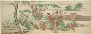 Frauen und Kinder bei einem Picknick von Katsushika Hokusai