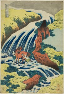 Yoshitsunes Pferdewaschfälle in Yoshino in der Provinz Yamato, aus der Serie Tour der Wasserfälle in verschiedenen Provinzen von Katsushika Hokusai