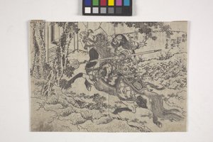 Rofu (Lu Bu) und Ch?hi (Zhang Fei), Seiten aus einem illustrierten Roman von Katsushika II (fl.1820 50) Taito