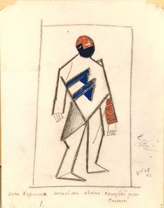 Chorist. Kostümdesign für die Oper Sieg über die Sonne nach A. Kruchenykh von Kazimir Severinovich Malevich