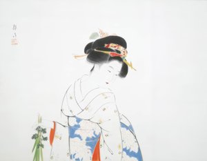 Frau mit Schwertlilien von Keigetsu Kikuchi