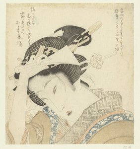 Geisha mit Plektrum von Keisai Eisen (attributed to)