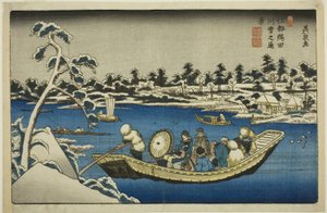 Fernblick auf Schnee am Sumida-Fluss in Edo von Keisai Eisen