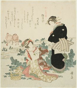 Die Blume am Wasser ernten, oder Inaose, aus der Serie „Die Geschichte von drei Vögeln (Sanchoden)“ von Keisai Eisen