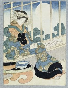 Japanische Dame liest im Mondlicht