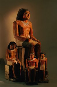 Vier bemalte Kalksteinfiguren des Handwerkers Inty-Shedu, Altes Reich, 2002 von Kenneth Garrett