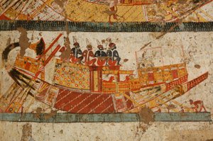 Nubische Bootsszene, Schwarze Pharaonen, Nubier, Ägypten, Luxor, Grab von Huy, Vizekönig von Ku... von Kenneth Garrett