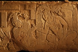 Tempel 21 Thronbank, Schnitzerei von König Akhal Mo Nab, Palenque, Mexiko, 2005 (Foto) von Kenneth Garrett