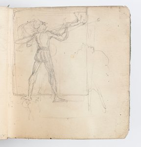 Skizzenbuchseite: Skizze einer Figur in Strumpfhosen von Kenyon Cox