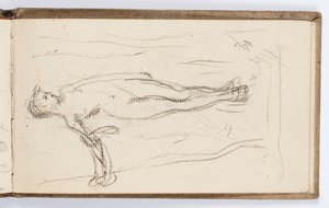 Skizzenbuchseite: Stehende Figur mit Stab
