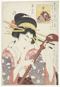 Frau mit Shamisen von Kikugawa Eizan