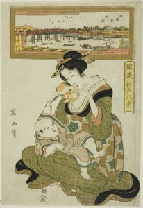 Genießen der Abendkühle an der Ryogoku-Brücke (Ryogokubashi noryo), aus der Serie "Modische Acht Ansichten von Edo (Furyu Edo hakkei)"