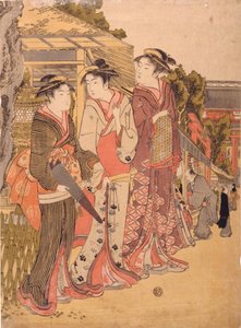 Drei Schönheiten auf dem Marktplatz von Kikukawa Eizan