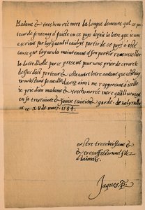 Brief von König James VI. 1566-1625 an seine Mutter, Königin Maria 1542-1587, 1584-5 von King James I