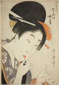 Eine Frau niedrigen Ranges (Gebon no nyobo), aus der Serie "Ein Leitfaden zu den zeitgenössischen Frauenstilen (Tosei onna fuzoku tsu)" von Kitagawa Utamaro