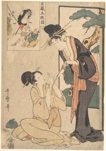 Eine Frau entreißt ihrer Mutter eine Tüte mit Süßigkeiten von Kitagawa Utamaro