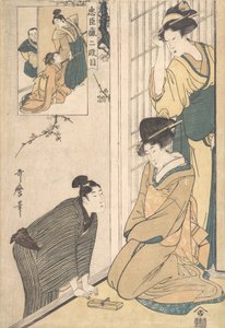 Ein junger Mann an der Seite eines Hauses, spätes 18. - frühes 19. Jahrhundert von Kitagawa Utamaro