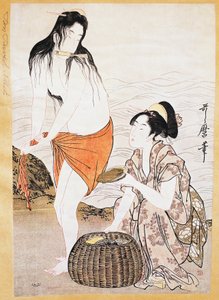 Awabi (Weichtiere) Fischer im Wasser, Ukiyo-e-Kunstdruck von Kitagawa Utamaro (1753-1806), Holzschnitt, japanische Zivilisation, Edo-Periode von Kitagawa Utamaro